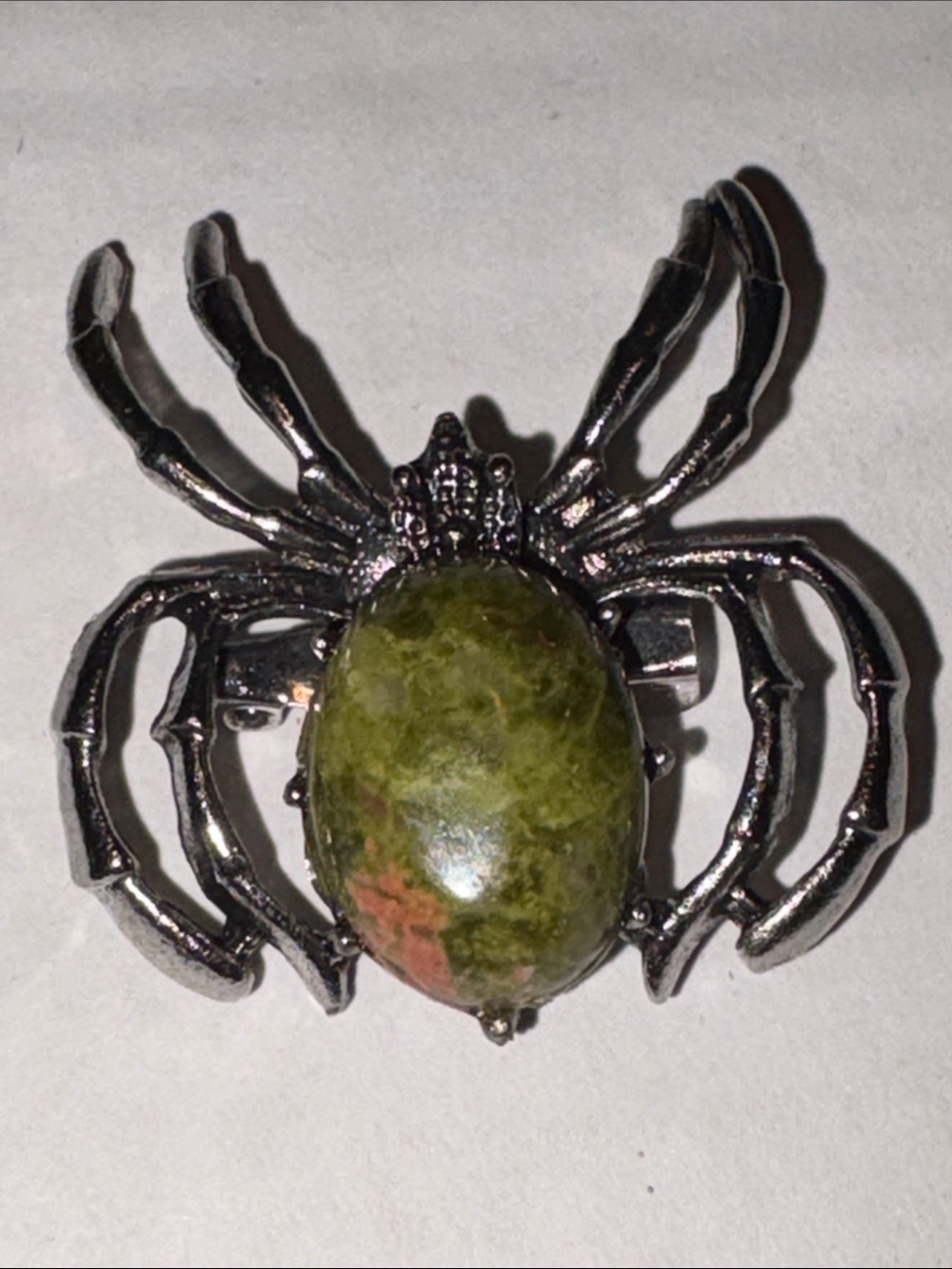 Unakite Jasper Spider Brooch
Silver-Tone Spider Pin Gemstone